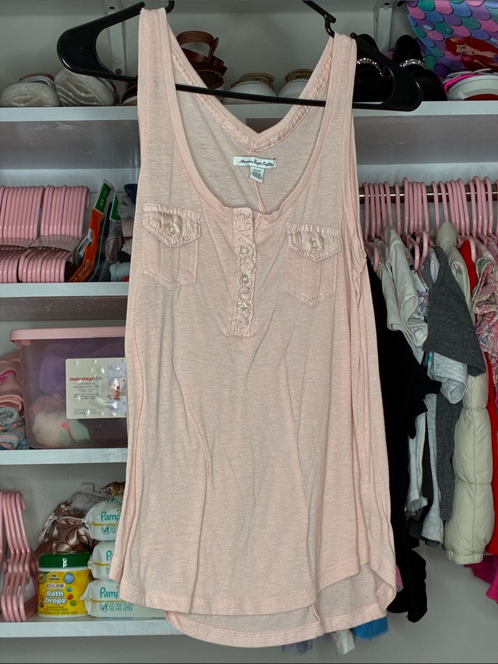 American Eagle Outfitters Pale Pink Henley Tank Top
